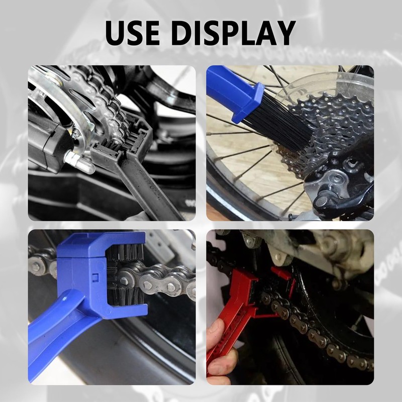 2PCS Motorcycle Chain Brush,Double-Ended Motorcycle Chain Cleaner with Three-Sided and