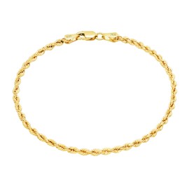 Nuragold 10k Yellow Gold 2mm Rope Chain Diamond Cut Bracelet or Anklet, Womens Jewelry Lobster Clasp 7" 7.5" 8" 8.5" 9"