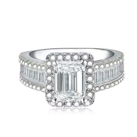 ASFKIPMF Princess Cut Cubic Zirconia Ring 925 Sterling Silver 3 Carat Emerald Cut Engagement Rings AAAAA White Cz 925 Sterling Silver Wedding Band Size O