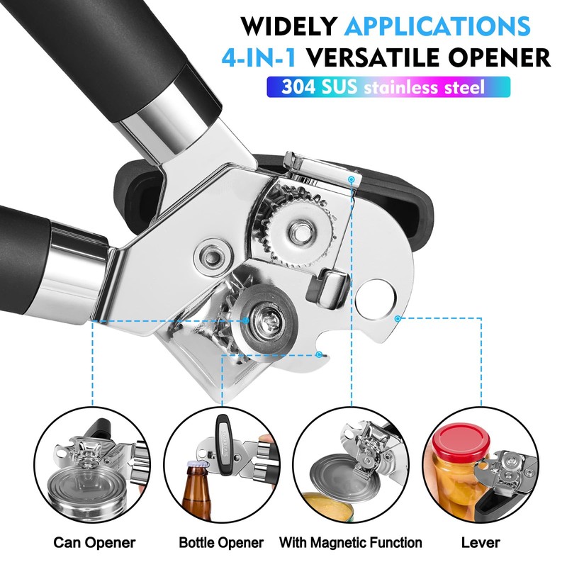 Can Opener Manual Heavy Duty Multifunctional with Magnet Lift [Ergonomic