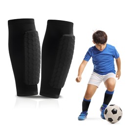 Sharelove Soccer Shin Guards, Practical Ski Protector Shin Pads with Breathable Elastic Honeycomb Pads, Thickened and Enlarged Shin Defender Shin Guards Sleeves for Men Women Teenagers (Black, S)