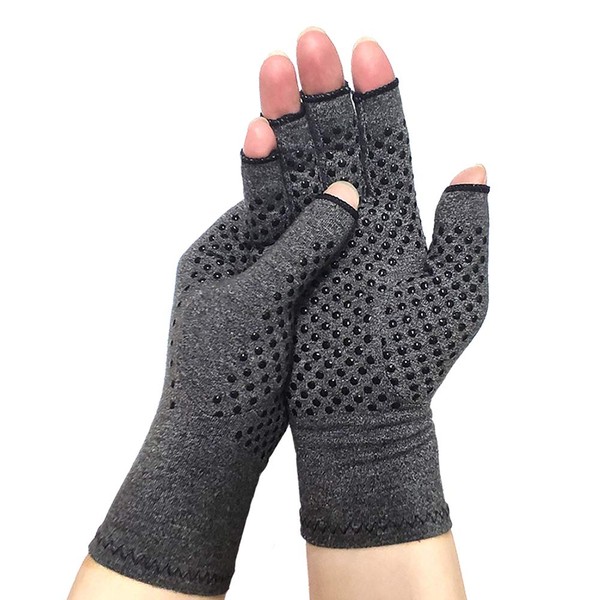 Compression Arthritis Gloves with Grips Fingerless Compression Gloves for Arthritis Hands for Women Open Finger Compression Gloves for Arthritic Pain Relief