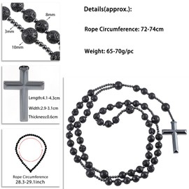 Nupuyai Hematite Stone Cross Pendant Rosary Beads Chain for Men and Women, Gemstone Prayer Chain, Catholic Cross Necklace, Crystal Healing Stone Meditation Reiki Jewellery, lava stone Hematite, Lava