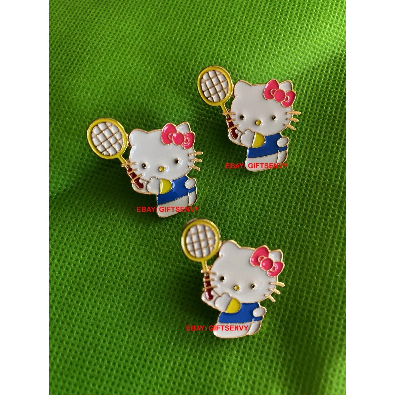 1x1 Lapel Pin - Animal Cartoon Kitty Cat with Tennis