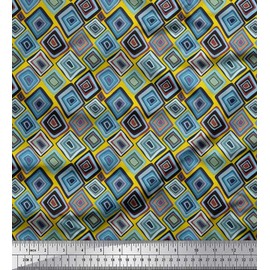 Soimoi Yellow Velvet Fabric Square Geometric Fabric Prints by Yard 58 Inch Wide