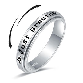 Just Breathe Spinner Fidget Rings - 925 Sterling Silver Anxiety Relieve Rings Worry Stress Rings Relieving Boredom ADHD Autism Band Jewelry Gifts for Women Men, Sterling Silver, No Gemstone