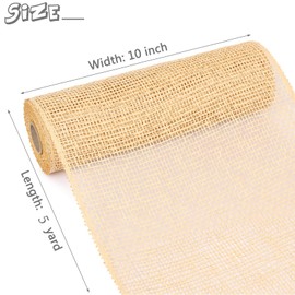 MIKIMIQI Deco Mesh 10 Inch x 15 Feet Decor Mesh Ribbon Imitation Natural Burlap Deco Mesh Wreath Supplies Mesh Ribbon Roll for Spring Wreaths, Swags, Craft, Party Decoration(Natural)