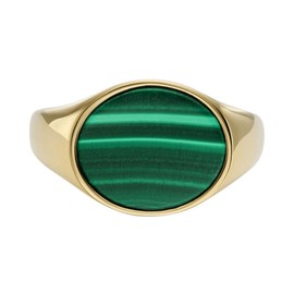 Anillo Fossil JF04775710 talla 10 All Stacked Up de acero inoxidable en tono dorado con una malaquita en color verde, unisex