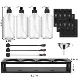 Syrup Dispenser for Coffee Bars, Glass Syrup Bottle with Storage Shelf and Spoons,16.9 oz 500 ml Syrup Dispensers,Set of 4 Black Upgraded Dispenser with Pump,48 Labels