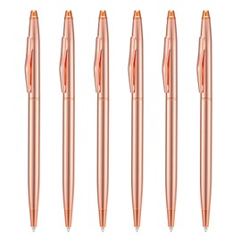 Wikult 6 Pieces Rose Gold Slim Metal Ballpoint Pen, 1mm Medium Point Black Ink Smooth Writing, for Business Office Teacher Student Wedding Guest