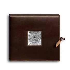 Pioneer 12 Inch by 12 Inch D-Ring Sewn Leatherette Scrapbook Box, Brown