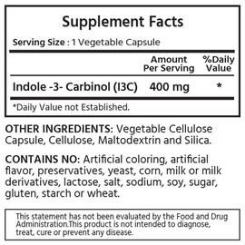 ML Naturals Double Strength Indole-3-Carbinol 400 mg (Hign Potency) 60 Vegetable Capsule (2 Month Supply), All-Natural, Promotes Healthy Detoxification, NSF-Certified & cGMP-Compliant.
