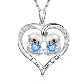 UYBNRK Sea Otter Necklace for Women Otter Gift 925 Sterling Silver Zircon Otter Ornament Pendant Otter Necklace Jewelry Gifts for Women Wife