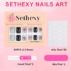 Sethexy Short Square Press On Nails Glitter Glossy Rhinestone False