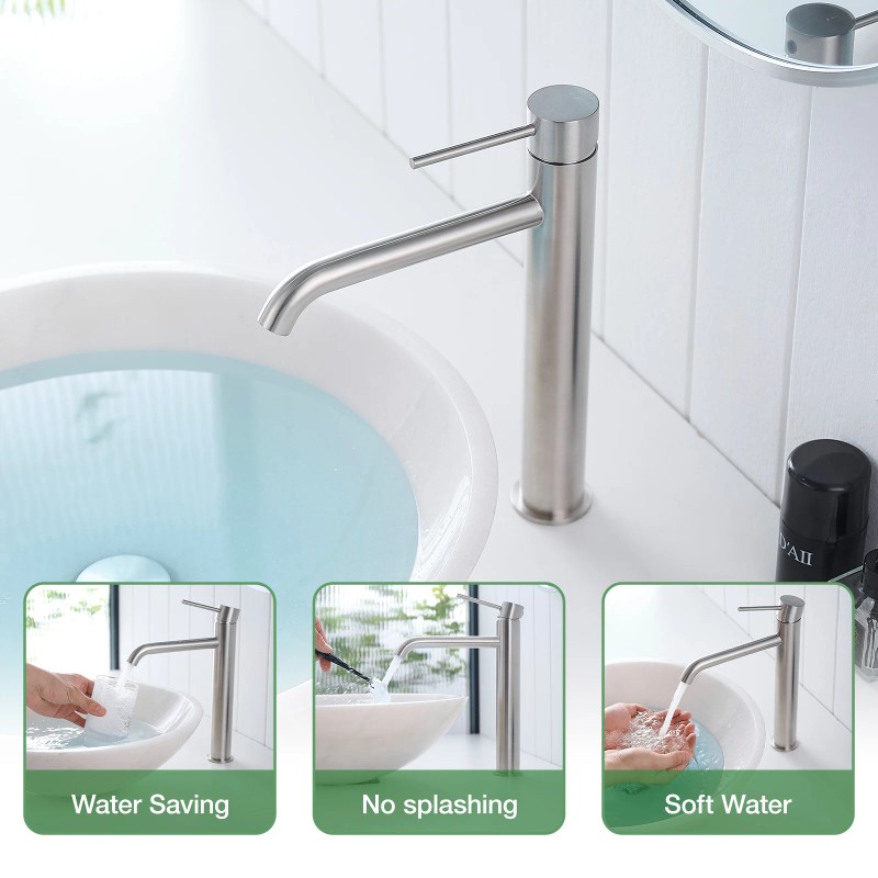 Modern Luxury Brushed Nickel 304 Stainless Steel Single-Hole Mounted Water
