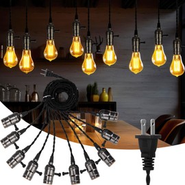 Tujoe Vintage Pendant Light Sockets Light Cord Kit with Switches DIY Bulb Socket with Cord for E26 E27 Lamp Socket Lantern Bedroom Living Room Decor(1 Plug with 10 Sockets,1 Pcs)