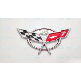 AUTO 1PC 1997-2004 C5 Corvette Chrome Rear Only 50Th Anniversary Cross Flags Emblems
