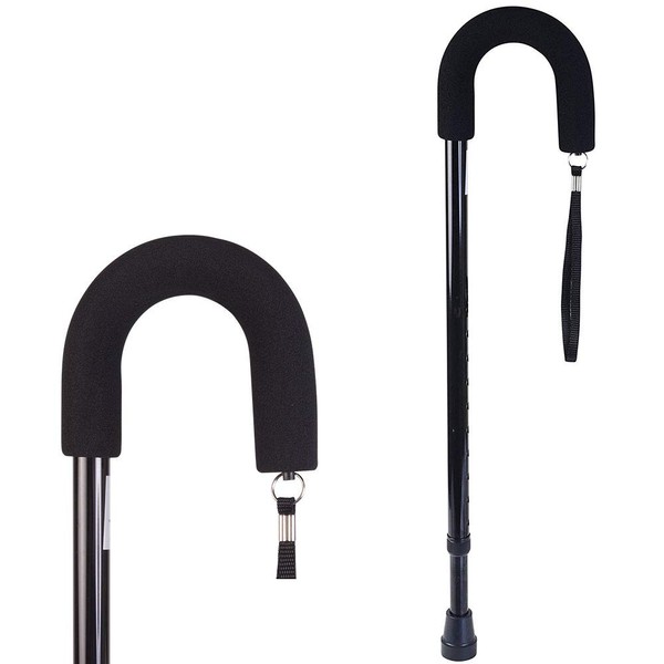 DMI Deluxe Adjustable Cane with Comfort Grip Handle and Strap, Black