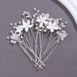 Handmade Pearl Bridal Wedding Hair Pins, 9Pcs White Flower Pearls Clips Bridal Hair Accessories for Women
