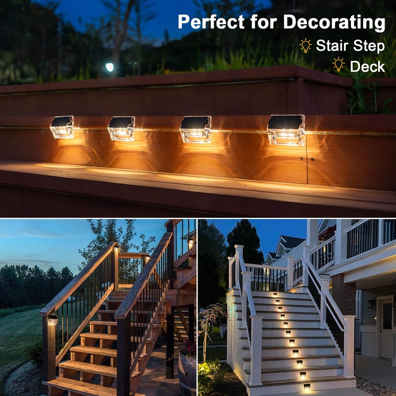 Qualdout Solar Outdoor Lights, 8 Pack Solar Fence Deck Lights,