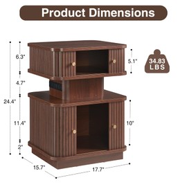 Night Stand, Led Nightstand with Charging Station, Bed Side Table with Sliding Door and Stroage Compartment, Mid Century Modern End Tables Bedroom, for Living Room, Small Space, Office, Walnut