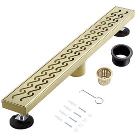 muschbath 48 Inch Linear Shower Drain, Brushed Gold Shower Drain, Flat and Tile-in Grate, 304 Stainless Steel, Easy to Install And Clean for Bathrooms (Drain Base Not Included), LSD-08A-48G