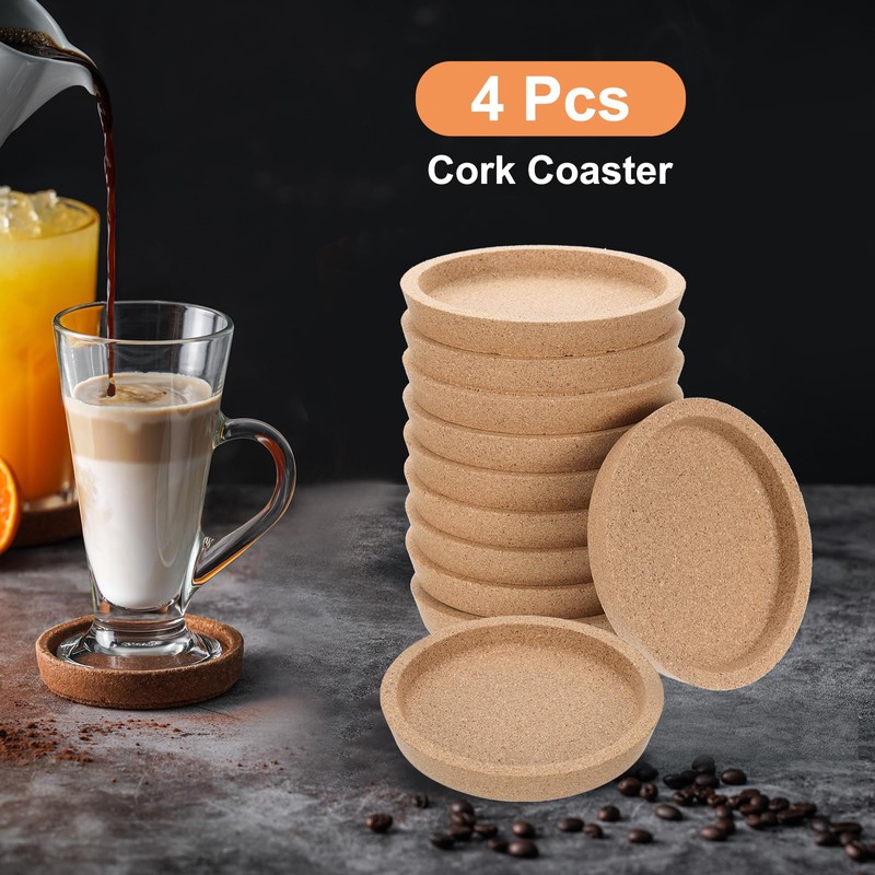 uxcell 4pcs Cork Coaster with Lip for Drinks Absorbent, 4