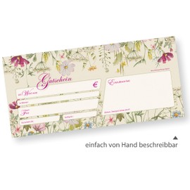 tatmotive Vouchers Wild Flowers Pack of 50 – Voucher Cards with Flowers for Business such as Wellness Floristry