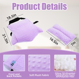 BALAPET 2 Pcs Shredded Memory Foam Hysterectomy Pillow Set for Abdominal Surgery Recovery, Comfy Hysterectomy Seat Belt Pillow with Pocket for Ice/Hot Packs, Hysterectomy Recovery Must Haves(Purple)