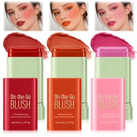 3PCS Rubor En Crema, Barra de Rubors de Maquillaje Portátil, Rubor para Labios y Mejillas, para Todos los Tonos de piel, Resistente al Agua y de Larga Duración