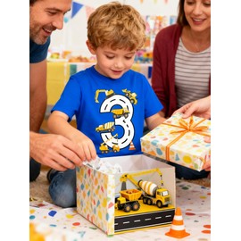 Kidsonny Toddler 3rd Birthday Shirt Boy Construction Excavator Truck T Shirts 3 Year Old Birthday Party Supplies Tshirts Tees Blue 3T