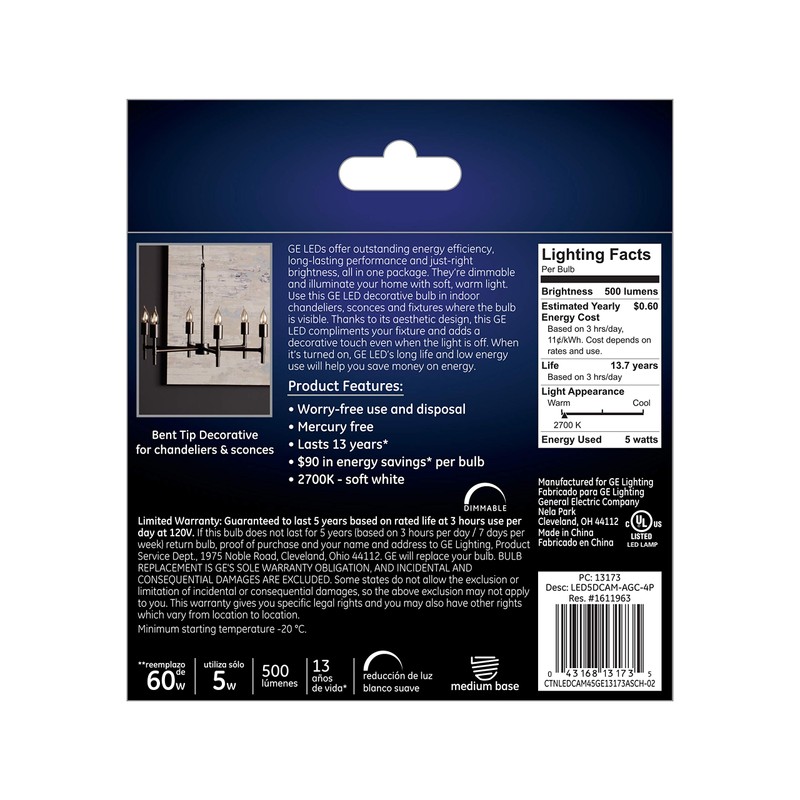 GE Lighting 13173 5W LED CAM Bulb (4 Pack) Medium