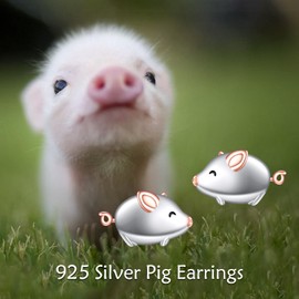 Pig Earring for Women Sterling Silver Pig Jewellery Stud Earrings Cute Animal Gifts for Women