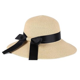 XZSKD Sun Hats for Women UK, Straw hat, Sun Hats, Soft Folding Bow Straw Hat, Suitable for Women On The Beach in Summer, Travel and Vacation (Beige)