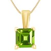 AFFY Princess Shape Solitaire Simulated Peridot Pendant Necklace in 14k