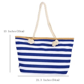 FAVORTALK Tote Bag Canvas Cute Bag with Zipper for Women Shoulder Foldable Shopping Bag for Travel Library Simple Internal Sticker(Sapphire Blue),B25807