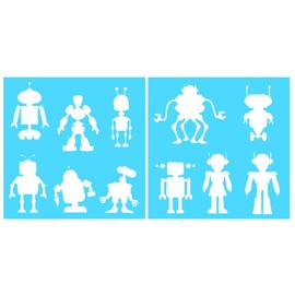 Auto Vynamics - STENCIL-ROBOTSET01-10 - Detailed Classic Futuristic Robots Stencil Set - Featuring Multiple Robots - Various Shapes & Styles! - 10-by-10-inch Sheet - (2) Piece Kit - Pair of Sheets