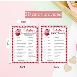 OXEDP Valentine's Day Party Games Card - Pack of 30 Pcs, Set of 2 Games for 30 Guests - Double Sided Cards, Valentine's Day Romantic Song Match Candy Match Game for Valentines Party Activity-VLTG04