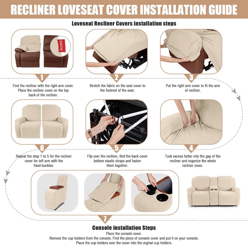 VANSOFY Recliner Loveseat Cover with Middle Console Stretch Reclining Sofa