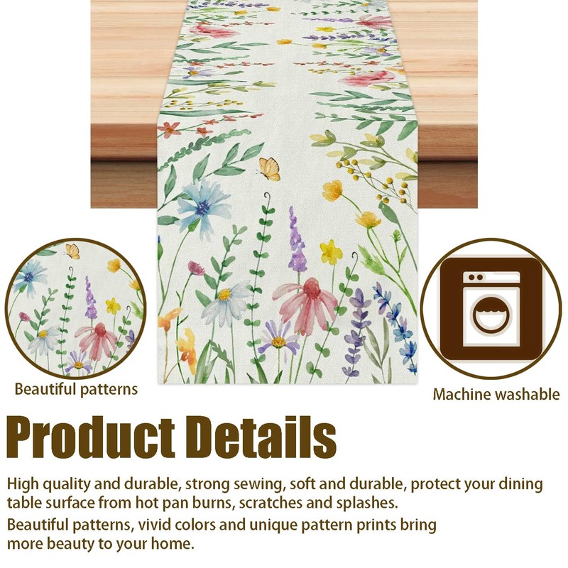 Floral Table Runner Perfect for Memorial Day, Spring Holidays, Easter