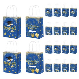 Qpout 12 Pack Graduation Gift Bags 2025, Graduation Goodie Treat Candy Snack Party Favor Bag, Grad Bags Bulk, Small 6.3x3.15x8.27 inch, Blue