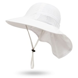 Toddler Sun Hat Kids Beach Hat with Neck Flap UV Sun Protection Bucket Hat UPF 50+ Wide Brim Safari Fishing Hat for Baby, Toddler, Kid (2-8 Years, White)