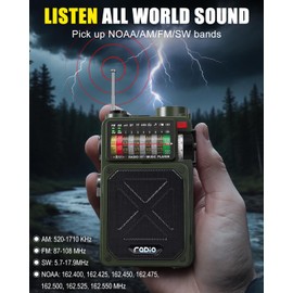 Emgykit R11 Emergency Crank Radio - 4000mAh/14800mWh NOAA/SW/AM/FM, Solar/Hand Crank/USB Charging, Bluetooth Receiver/USB/TF Playback,with Compass,Flashlight,SOS for Camping & Emergencies - Green