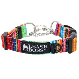 Leash Boss Martingale Collar for Dogs - Steel Chain | Reflective Nylon Dog Collar for Large Dogs, Medium and Small Dogs | No Pull Pet Training Collar Small