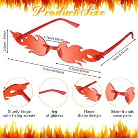 12 Pcs Fire Flame Glasses Fire Shape Sunglasses Rimless Glasses Eyewear for Women Summer Wedding Party Decor (Light Red)