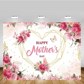 MEHOFOND 7x5ft Floral Happy Mother's Day Decorations Backdrop Pink Flower Wall Photography Thanks Mom for Indoor Home House Decor Party Supplies Yard Sign Background