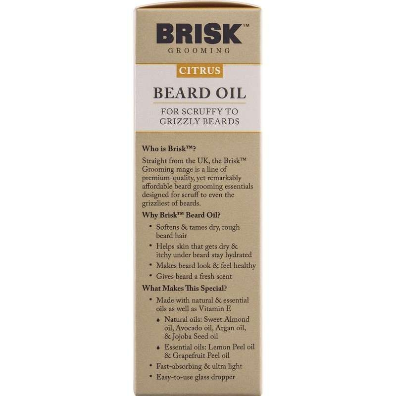 Brisk Beard Grooming Oil Liquid, Citrus for Beard Hair, 1.7
