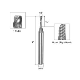 sourcing map Spiral CNC Router Bit 1/8" Diameter 1/4" Shank Up Cut 1 Flute Solid Carbide End Mill Milling Bits with 1/2" Cut Length for Wood Plastic Soft Metal Aluminum