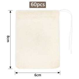 Pack of 60 Cotton Bags, Small Spice Bags for Cooking, 6 x 8 cm, Fabric Bags with Drawstring, Natural Cotton Bag, Reusable Mesh Bags for Gift, Jewellery, Tea, Coffee, Spices