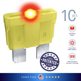 CARAX Glow Fuse – Premium Fuse Standard/Regular Blade ATC/ATO/ATS – 20A Kit 10 pcs – Glow When Blown LED Automotive Fuse – Smart Auto Glow Fuse Easy Identification – 10 pcs.